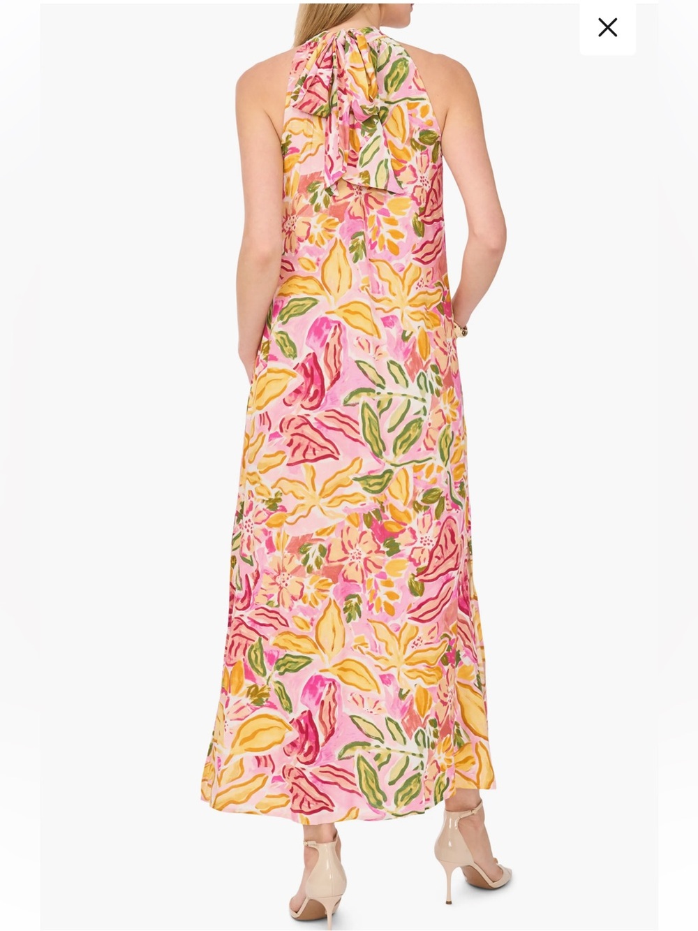 Vince Camuto Floral Challis Maxi Wedding Guest Flowy Dress Halter Tie XS - Picture 9 of 11